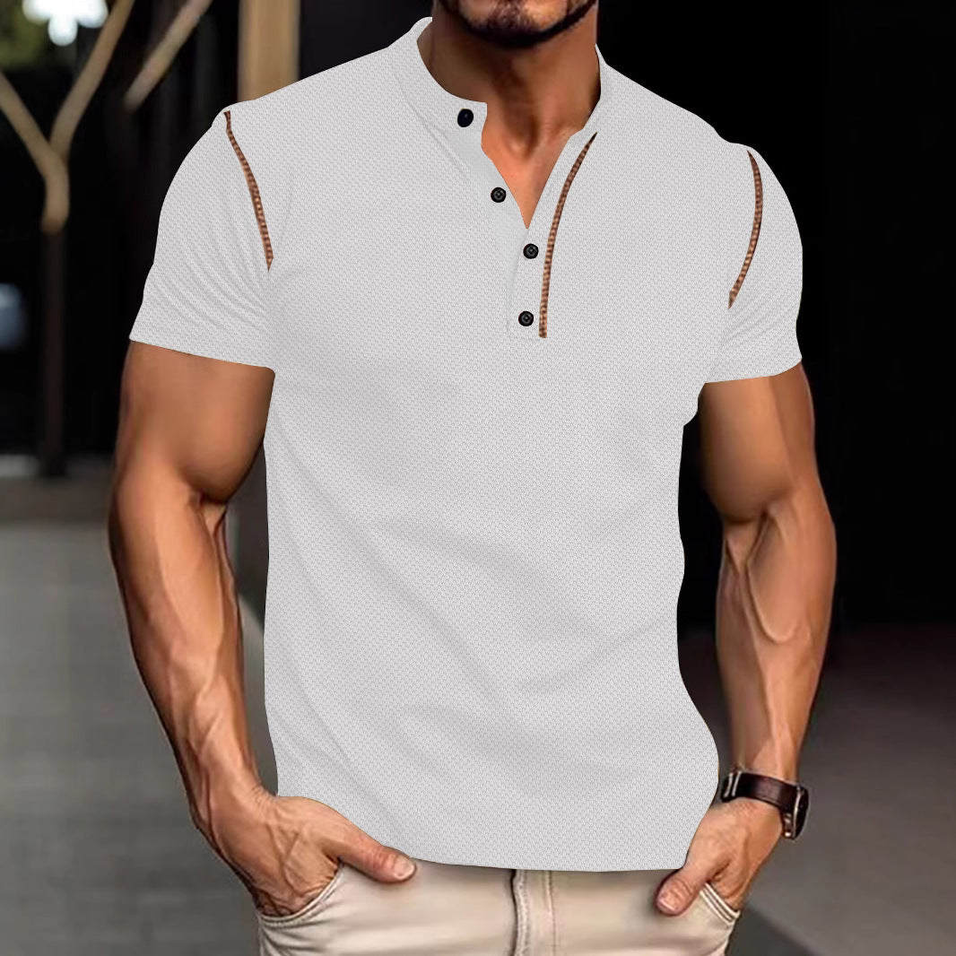 Men's tapered structured polo shirt with stand-up collar and decorative piping Mune Fashion