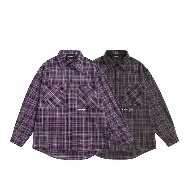 Unisex Check Shirt Jacket in Boxy Cut with Large Chest Flap Pockets and Extended Hem Mune Fashion