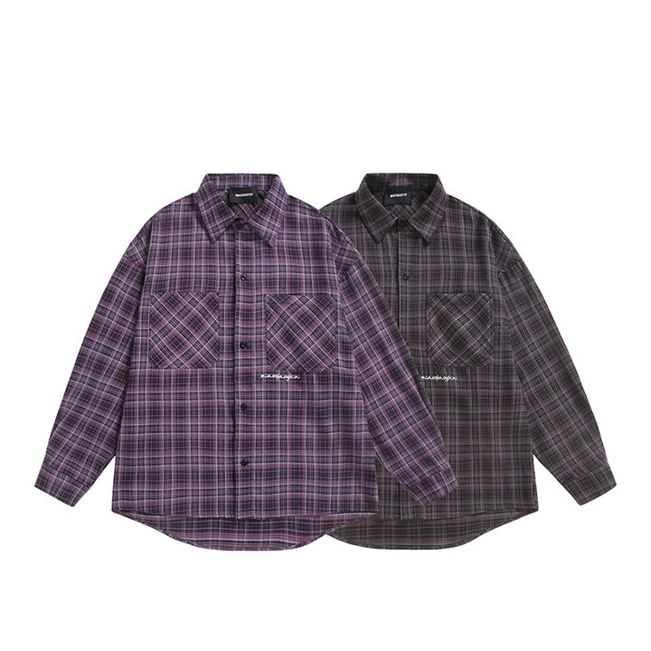 Unisex Check Shirt Jacket in Boxy Cut with Large Chest Flap Pockets and Extended Hem Mune Fashion