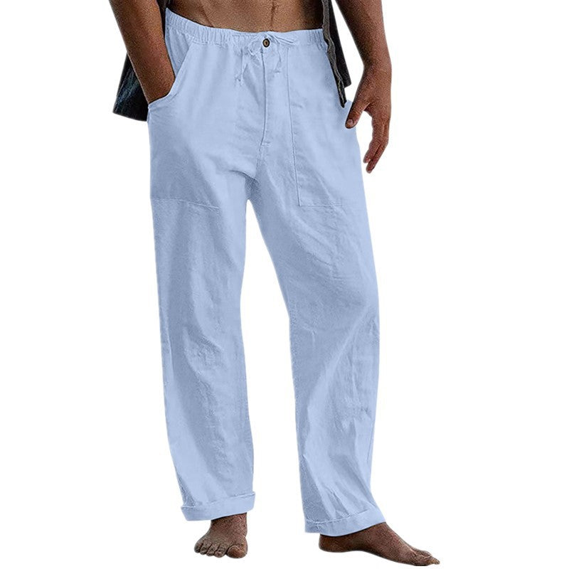 Men's loose linen pants with elastic waistband and patch side pockets Mune Fashion