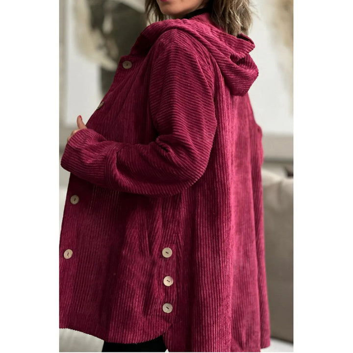 Women's Long Hooded Knitted Cardigan with Ribbed Texture, Button Placket and Side Pockets Mune Fashion