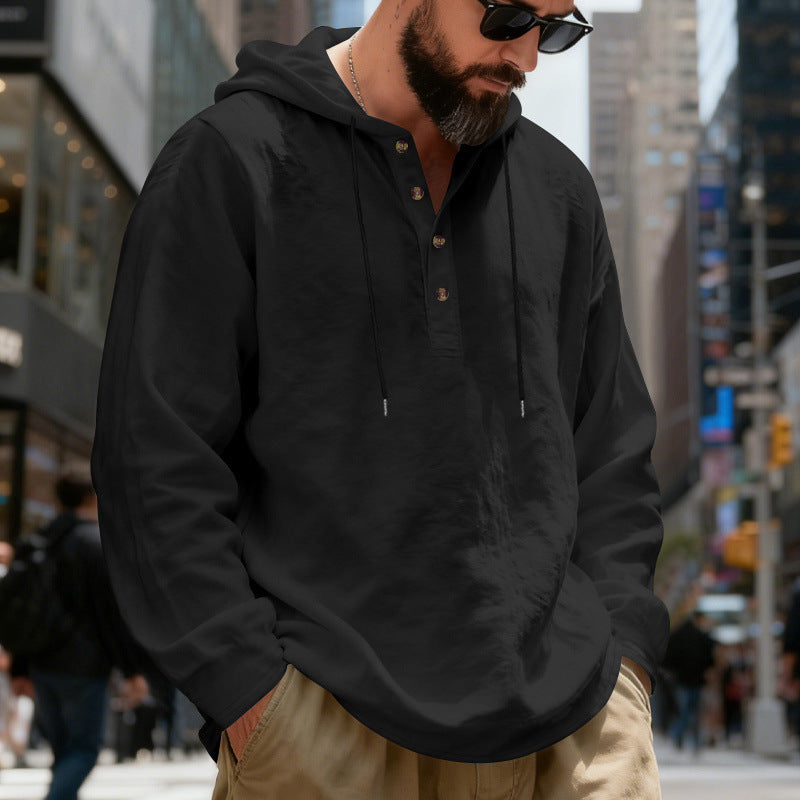 Men's lightweight hooded shirt with button placket made of linen blend and relaxed fit Mune Fashion