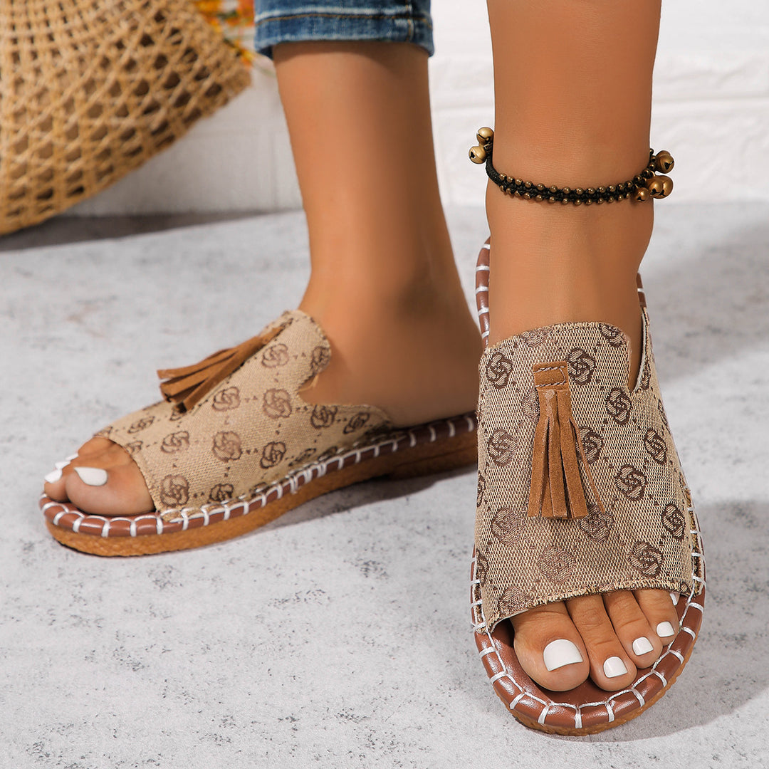Women’s casual slide with suede look, hand-stitched decorative seam and decorative tassel Mune Fashion