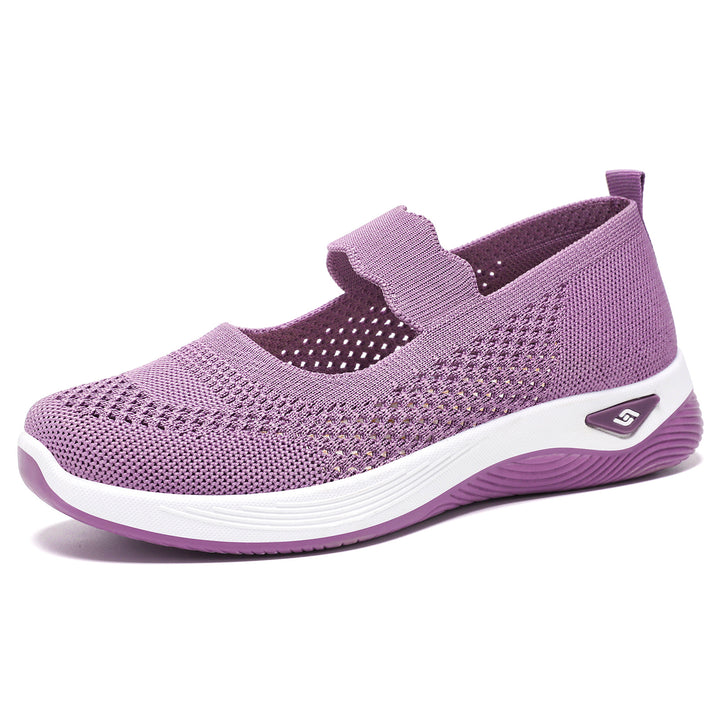 Ladies nan lightweight knitted comfort ballerina with velcro strap, breathable upper material and cushioned EVA sole Mune Fashion