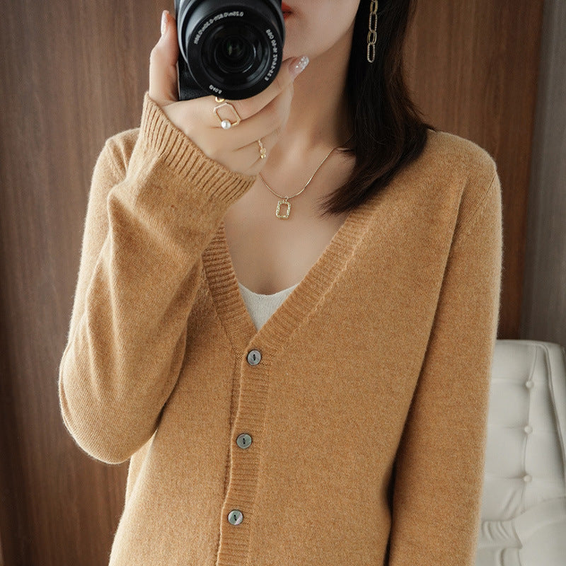 Ladies Light V-Neck Cardigan made of Cashmere Mix with Fine Rib Edge Mune Fashion