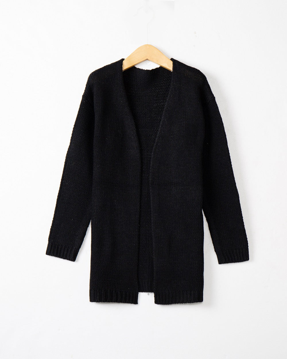 Women Longline Knit Cardigan without Closure with Open Front and Fine Rib Edge Mune Fashion