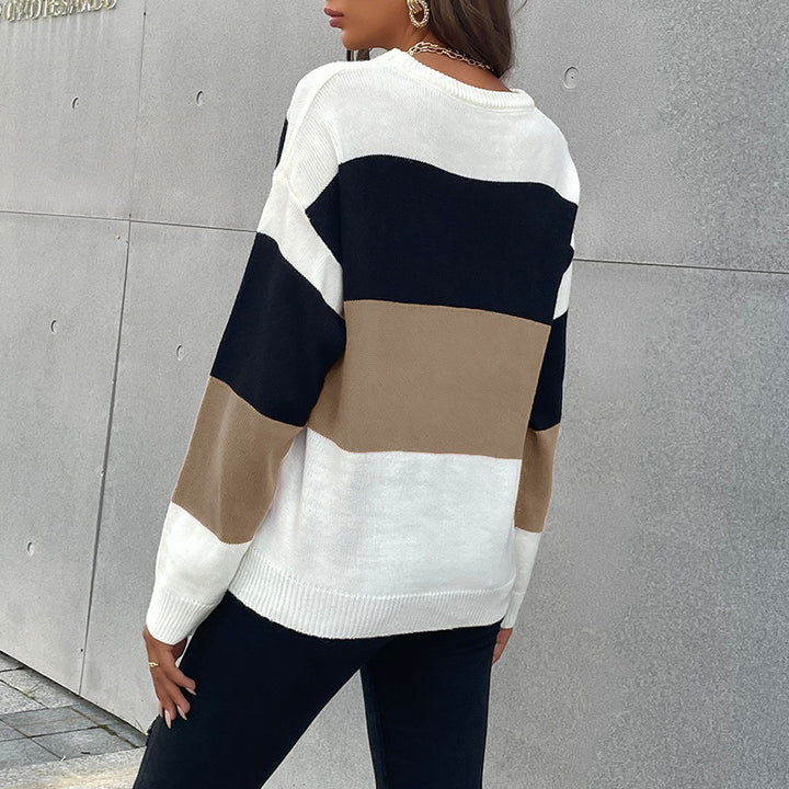 Women's Casual Knit Sweater with Color Block Design Mune Fashion