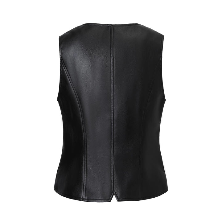 Women Elegant Faux Leather Vest Mune Fashion