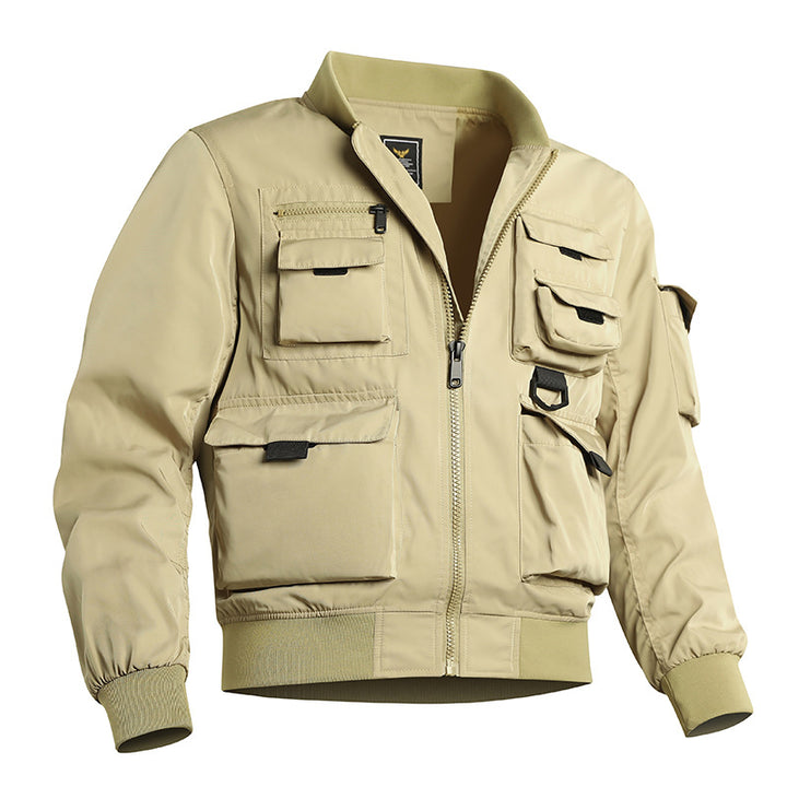 Men's Tactical Multi-Pocket Bomber Jacket with Zipper and Elastic Hem Mune Fashion