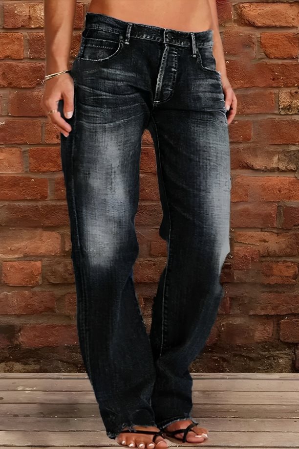 Women Loose Destroyed Jeans with Wide Leg and Low Rise Mune Fashion