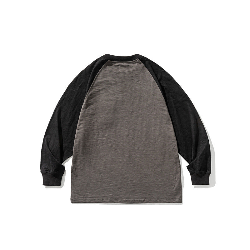 Unisex Casual Raglan Long Sleeve with Contrast Sleeves and Patch Pocket Mune Fashion