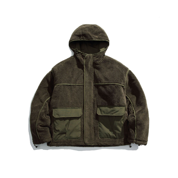 Unisex Insulated Fleece Utility Jacket with Hood and XXL Flap Pockets Mune Fashion