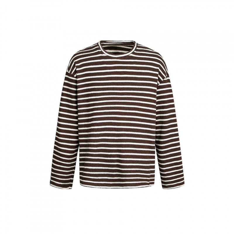 Unisex Maritime Striped Knit Shirt with Loose Fit and Round Neck Mune Fashion