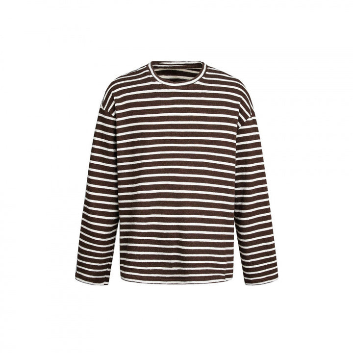 Unisex Maritime Striped Knit Shirt with Loose Fit and Round Neck Mune Fashion