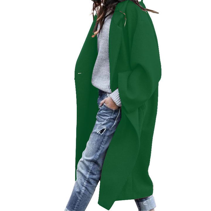 Women's Oversized Wool Coat with Dropped Shoulder, Open Front and Side Pockets Mune Fashion