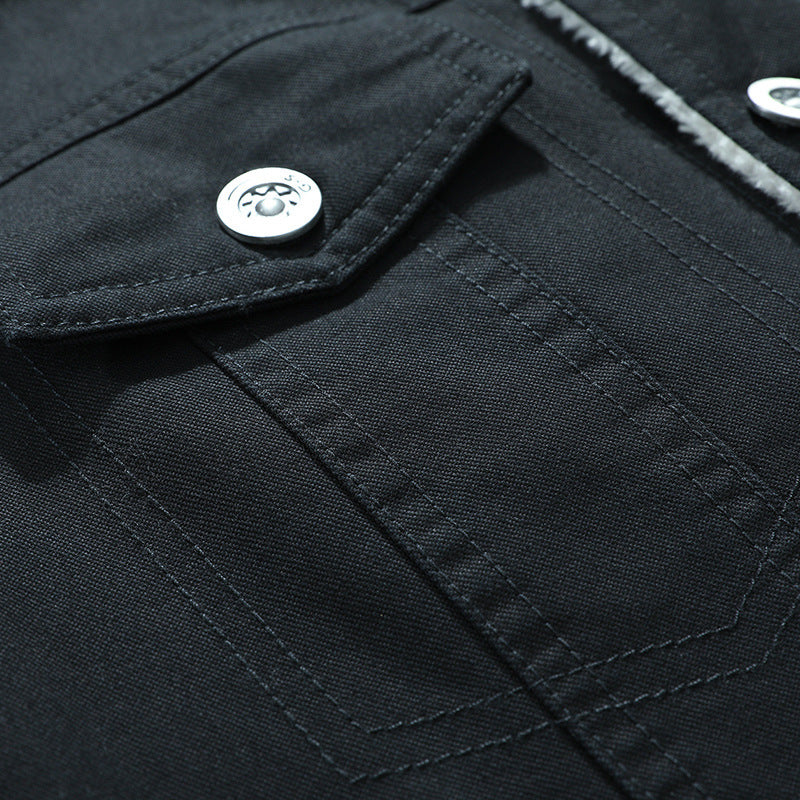 Men's canvas trucker jacket with warming teddy fleece lining and classic shirt collar Mune Fashion