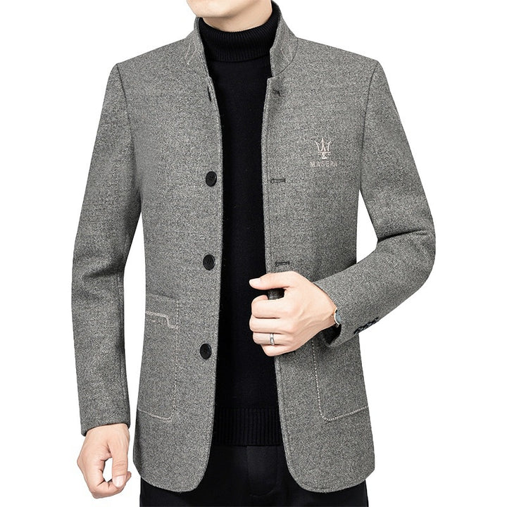 Men's short coat with stand-up collar and patch pockets made of wool blend Mune Fashion