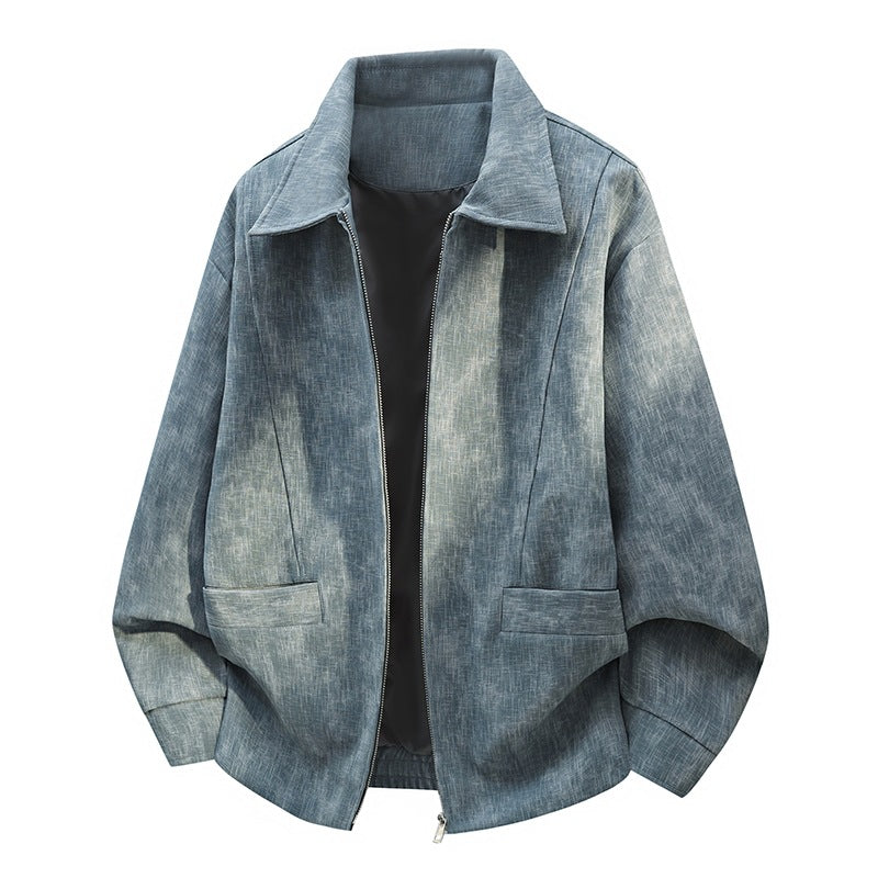 Men's Oversized Bomber Jacket in Used Effect with Stand-Up Collar, Elastic Band and Flap Pockets Mune Fashion