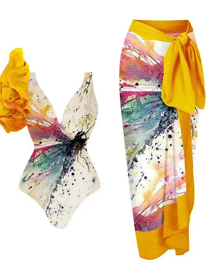 Women's swimsuit with voluminous ruffle details and matching wrap skirt Mune Fashion