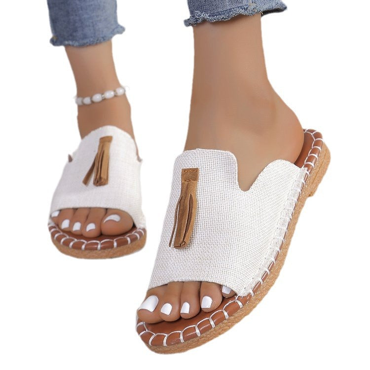 Damen Offene Pantoletten mit Quaste im Espadrille‑Stil Mune Fashion