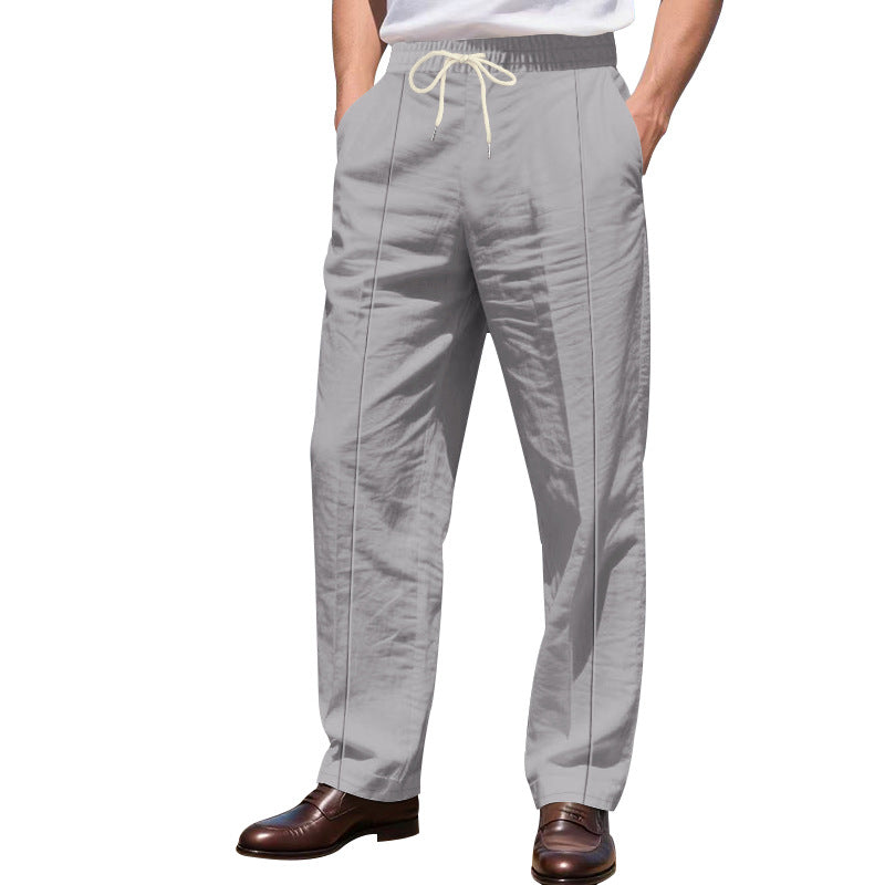 Men's nan Relax Leisure Pants with elastic drawstring waistband, decorative crease, and side inset pockets Mune Fashion