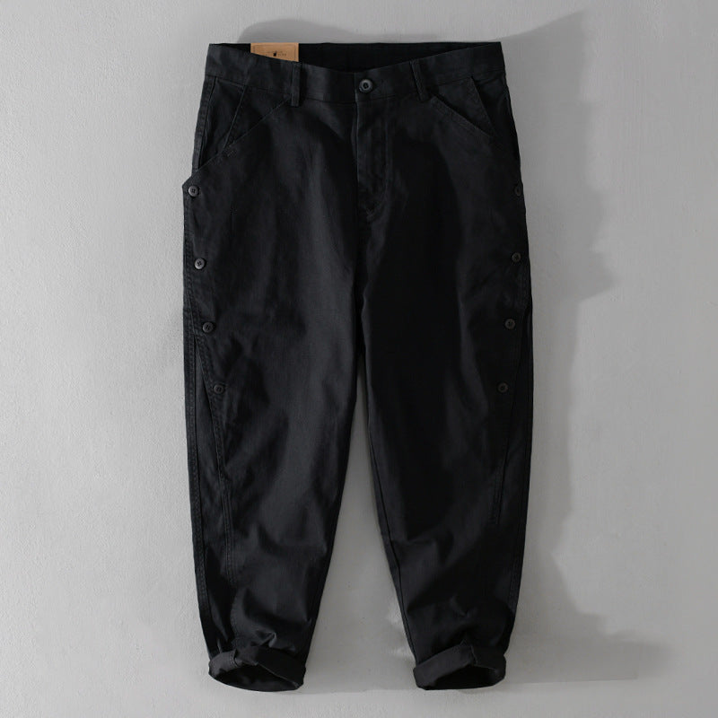 Men's casual tapered pants with side button placket and cuffs Mune Fashion