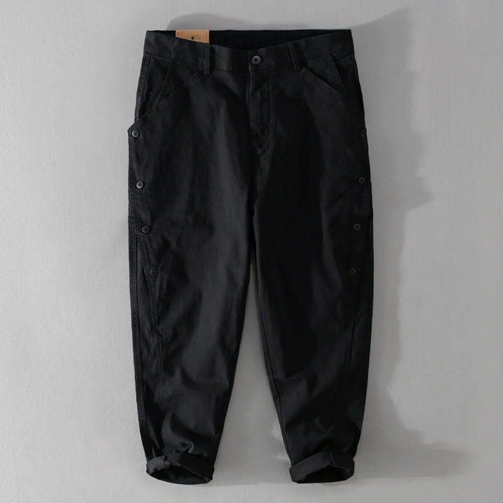 Men's casual tapered pants with side button placket and cuffs Mune Fashion