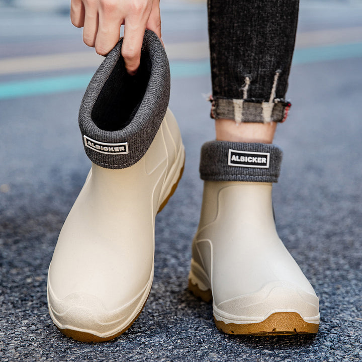 Men's Slip-On Ankle Rubber Boots with Shock-Absorbing Lightweight Sole and Grippy Profile Sole Mune Fashion