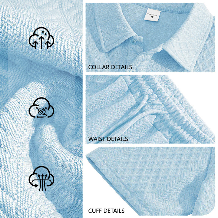 Men's elegant leisure two-piece made of textured knit with polo collar short-sleeve shirt and drawstring Bermuda Mune Fashion
