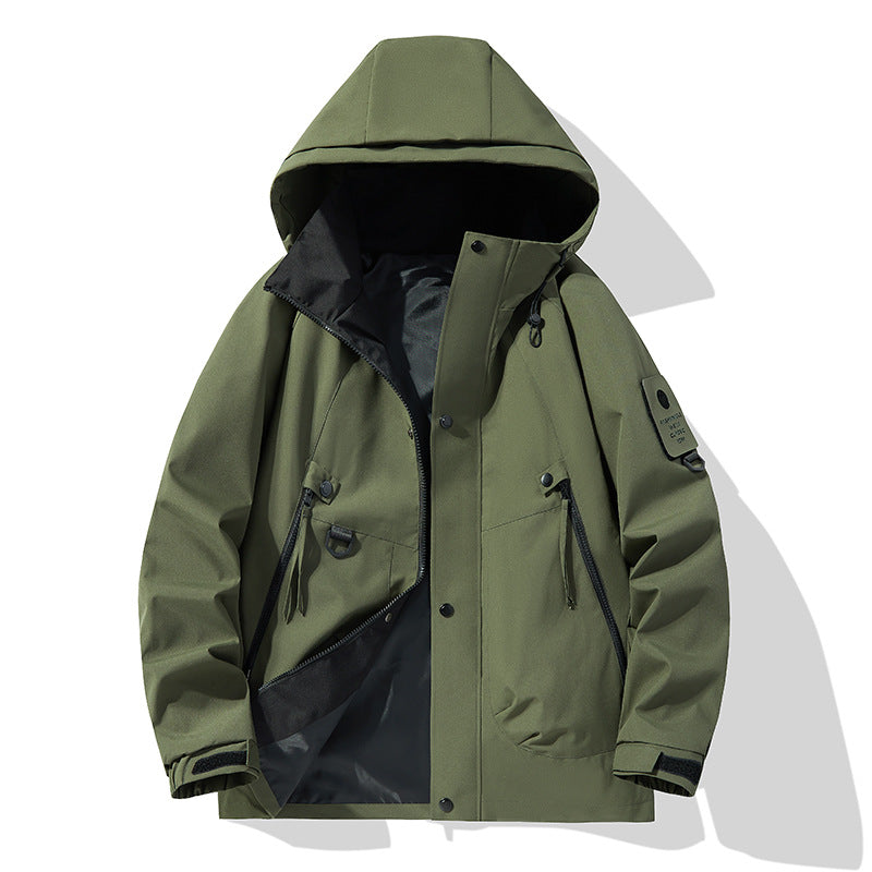Men Water-Repellent Tech Utility Hooded Jacket with Hidden Zipper Mune Fashion