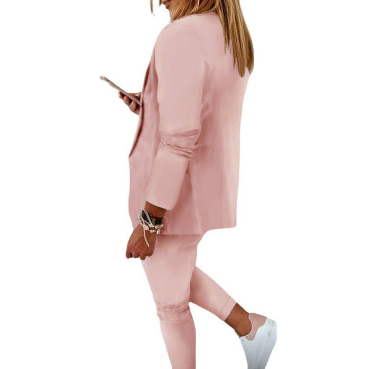 Women's Two-Piece Stretch Jersey Blazer Set with Drawstring Jogging Pants Mune Fashion