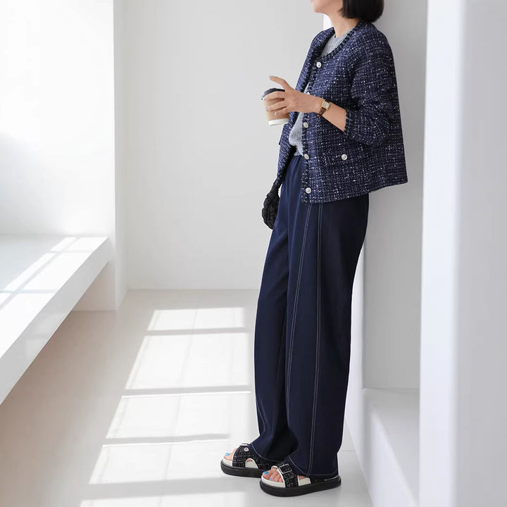 Women Elegant Short Sleeve Tweed Coat Mune Fashion