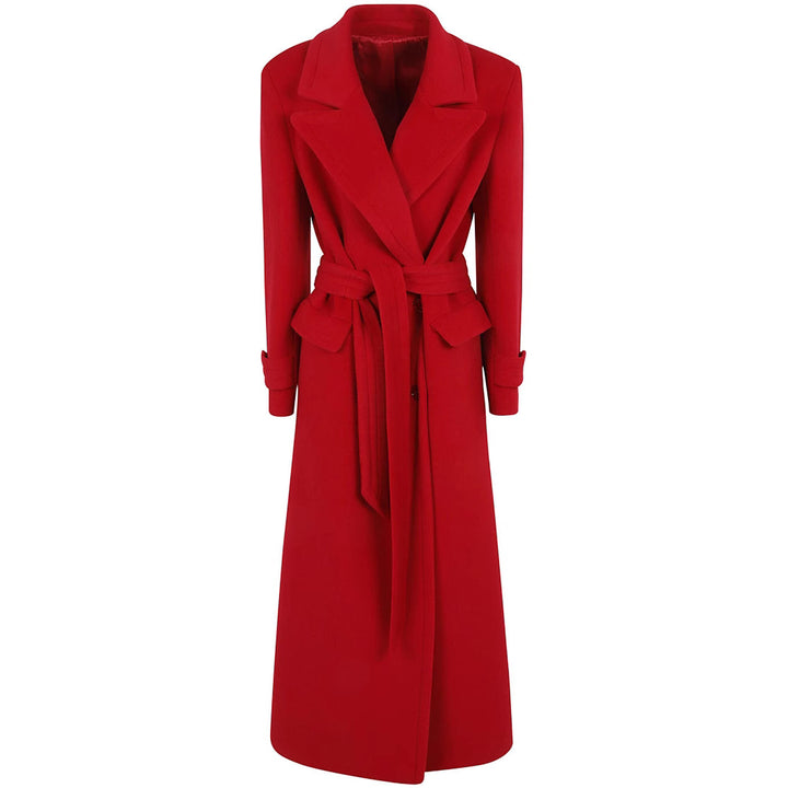 Ladies Maxi Coat with double-breasted button placket, wide lapels and patch pockets Mune Fashion