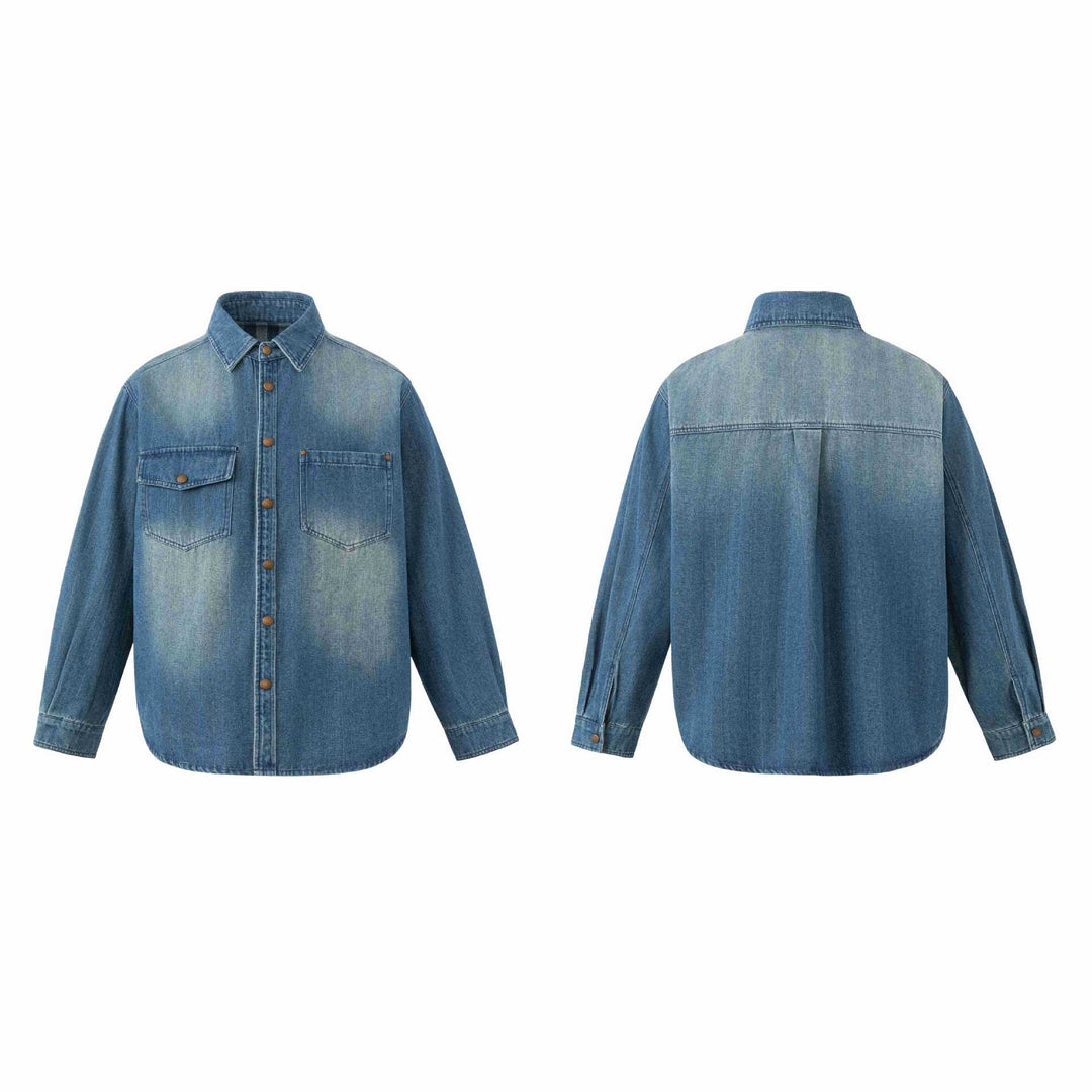 Unisex Oversize Denim Jacket with Snap Button Placket and Patch Chest Pockets Mune Fashion