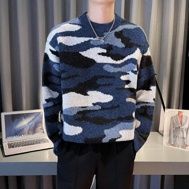 Men's Cozy Chunky Knit Sweater with Camouflage Pattern Mune Fashion