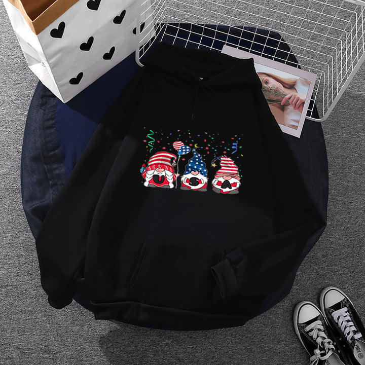 Women's hoodie with patriotic garden gnome print, brushed fleece lining, oversized cut, and kangaroo pocket Mune Fashion