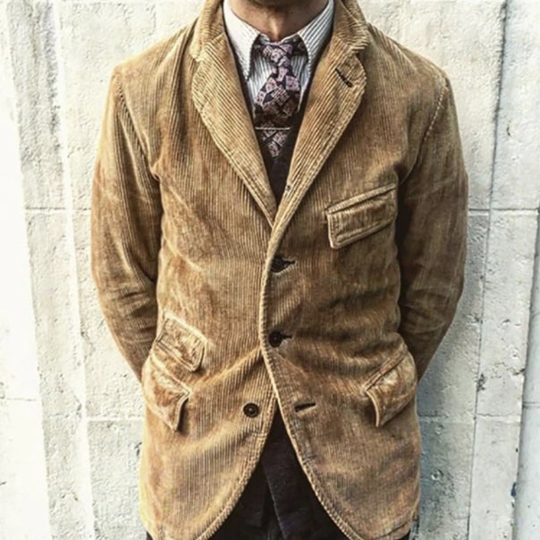 Men's corduroy blazer in vintage look with flap pockets and lapel collar Mune Fashion