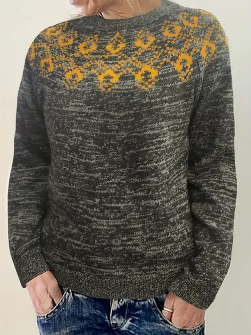 Women's Norwegian sweater made of wool blend with round neck and traditional Fair Isle yoke Mune Fashion
