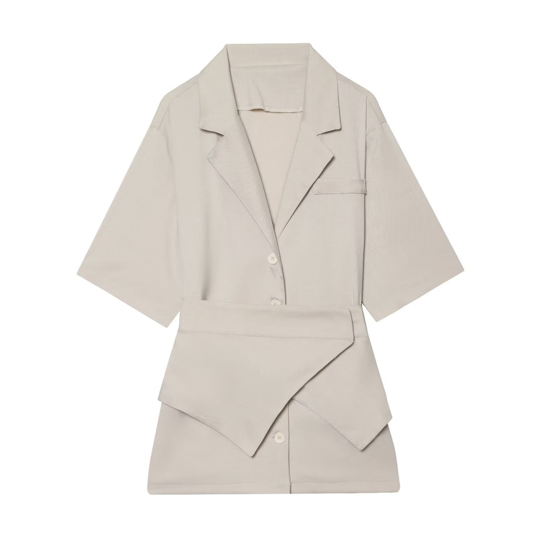 Women's short blazer with waist belt and asymmetrical layered front Mune Fashion