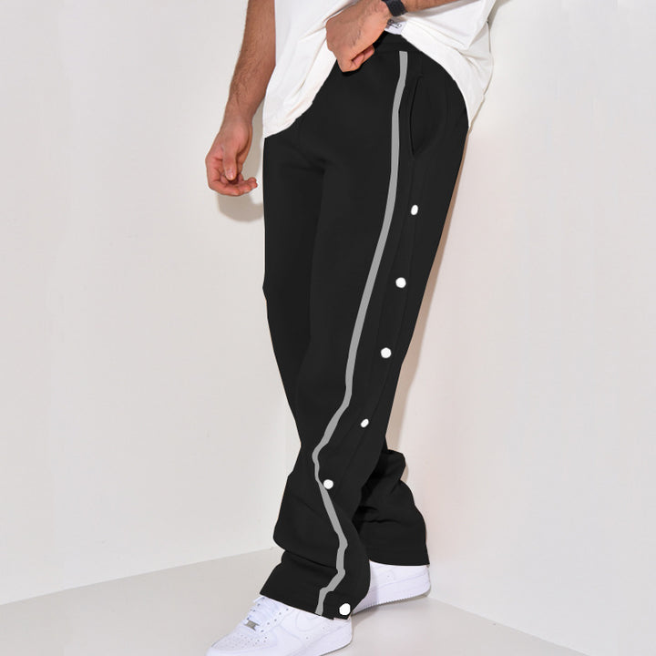 Men's Snap Track Pants with Side Contrast Stripe, Snap Button Placket and Elastic Waistband Mune Fashion