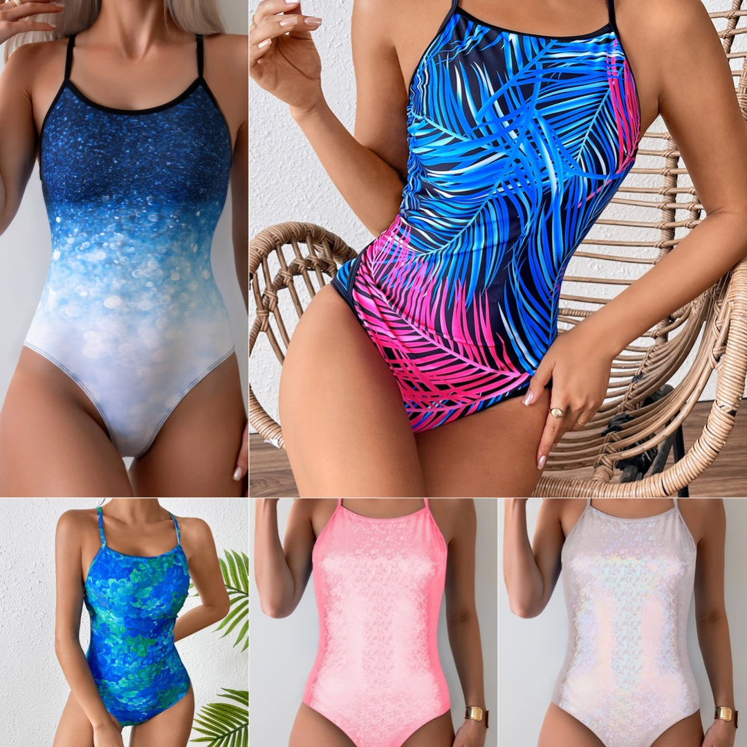Women's Sporty Swimsuit with Modern Plant Pattern Mune Fashion