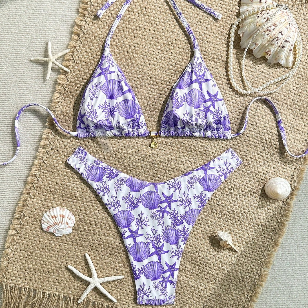 Women Triangle Bikini with Maritime Coral Pattern Mune Fashion