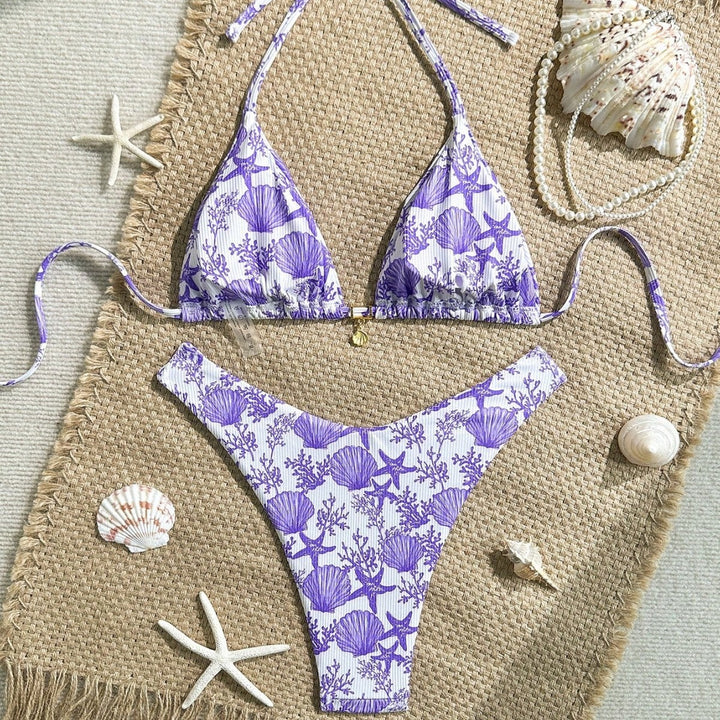 Women Triangle Bikini with Maritime Coral Pattern Mune Fashion