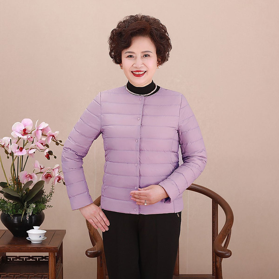 Women's Collarless Ultralight Quilted Short Jacket with Snap Button Closure Mune Fashion