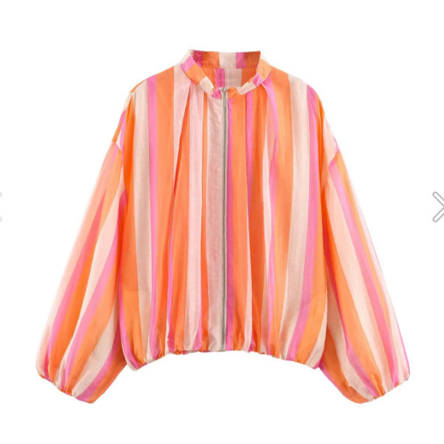 Women's lightweight sheer oversized blouse jacket with balloon sleeves Mune Fashion