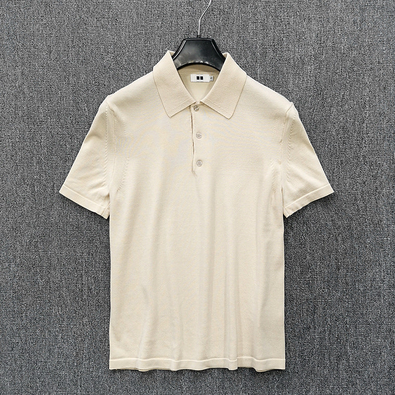 Men's Fine Knit Polo Shirt with Short Sleeves and Fine Button Placket Mune Fashion