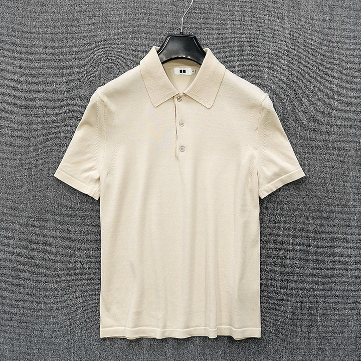 Men's Fine Knit Polo Shirt with Short Sleeves and Fine Button Placket Mune Fashion