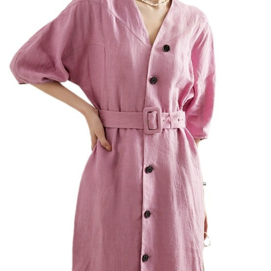 Women Elegant Midi Dress with Belt Mune Fashion