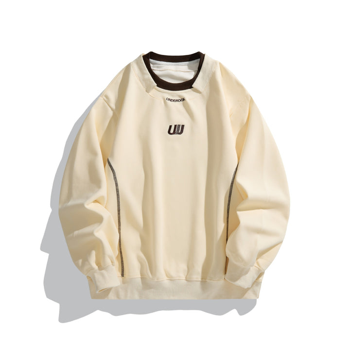 Unisex Loose Sweatshirt with Contrast Collar, Visible Flatlock Seams and Logo Embroidery Mune Fashion