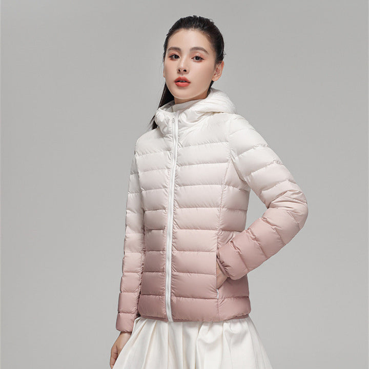 Women's Slim-Fit Gradient Padded Jacket with Hood and Windproof Surface Mune Fashion
